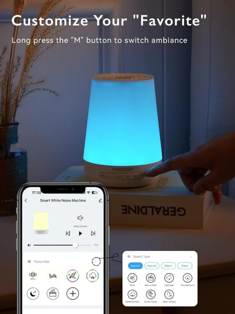 Smart Baby Sound Machine & Night Light | 34 Soothing Sounds, Timer, App Control